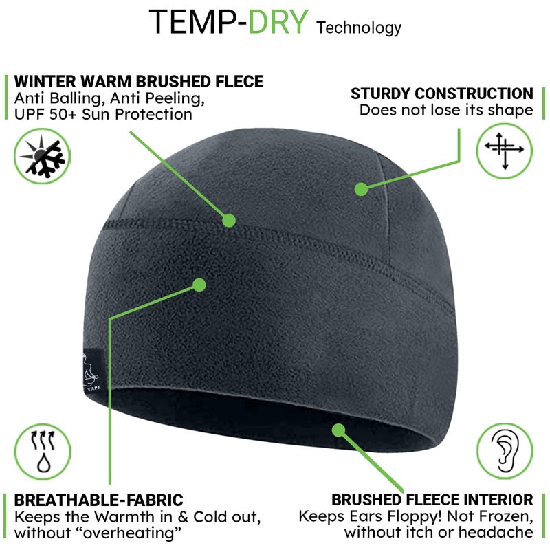 Temple Tape Tactical Fleece Watch Cap Beanie â€“ Skull Cap Fleece Hat - Graphite Grey - One Size (Fits Most Heads) - Image 3